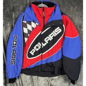 Vintage Polaris Racing Puffer Jacket Men’s Large Blue Red Checkered Logo